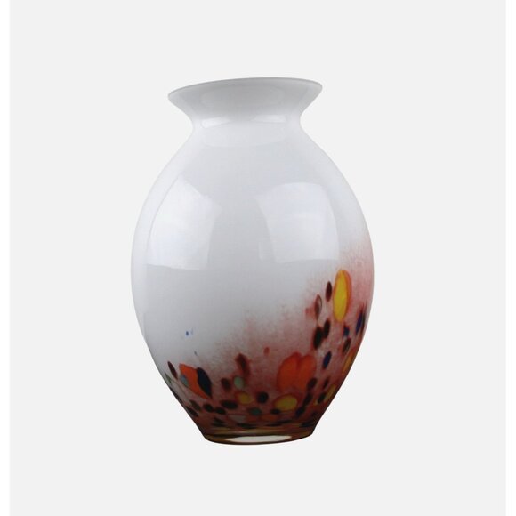 Sasaki Crystal Handcrafted White Vase With Colorful Speckled Design 8.25" Tall - Picture 3 of 8